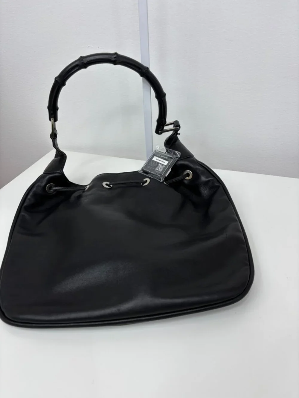 Vintage Gucci Black Leather Bamboo Hobo Bag